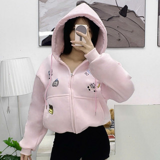 Hoodie- Áo Khoác Nỉ Rộng Thêu Hình Dễ Thương, Nón To Chống Nắng, Dày Dặn Thoải Mái Freesize <70kg