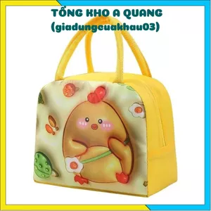 Túi Giữ Nhiệt Hộp Cơm Văn Phòng – Bên Trong Lá Nhôm Chống Nước, Họa Tiết Hoạt Hình 3D Độc Đáo