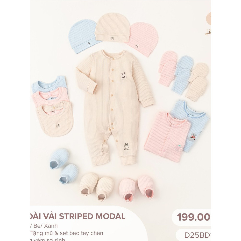 Bộ Body Vải Modal Dành Cho Bé Lil Little Love (D25BD12) TẶNG KÈM MŨ, BAO CHÂN, TAY HOẶC YẾM
