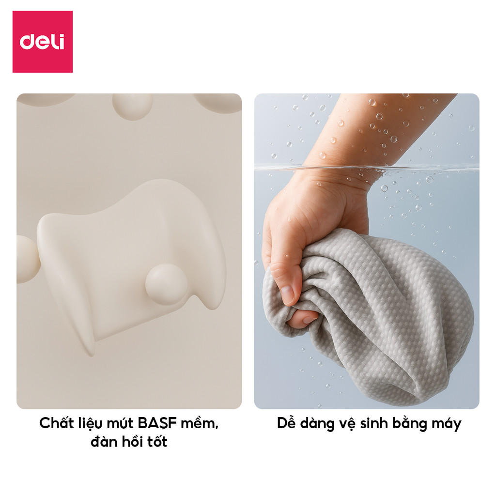 Set đệm lưng tựa đầu xe hơi Deli chống mỏi cổ, giảm đau vai gáy, cao su non cao cấp, dễ dàng tháo vệ sinh