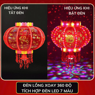 Đèn lồng xoay 360 độ mẫu mới nhất 2026, lồng đèn điện nhấp nháy 7 màu phiên bản tiếng Việt