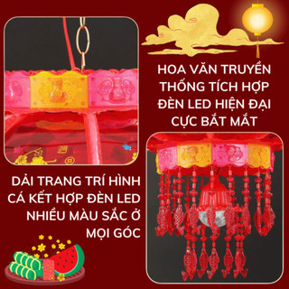Đèn lồng xoay 360 độ mẫu mới nhất 2026, lồng đèn điện nhấp nháy 7 màu phiên bản tiếng Việt