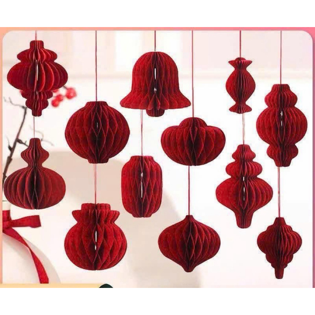 Bộ 10 Đèn Lồng Giấy Đỏ Độc Đáo Trang Trí Tết Siêu Lộng Lẫy