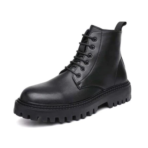 Giày Boots Nam Cao Cổ Dr. Da Đen Trơn BCC12 - Phong Cách Chiến Binh Đầy Mạnh Mẽ