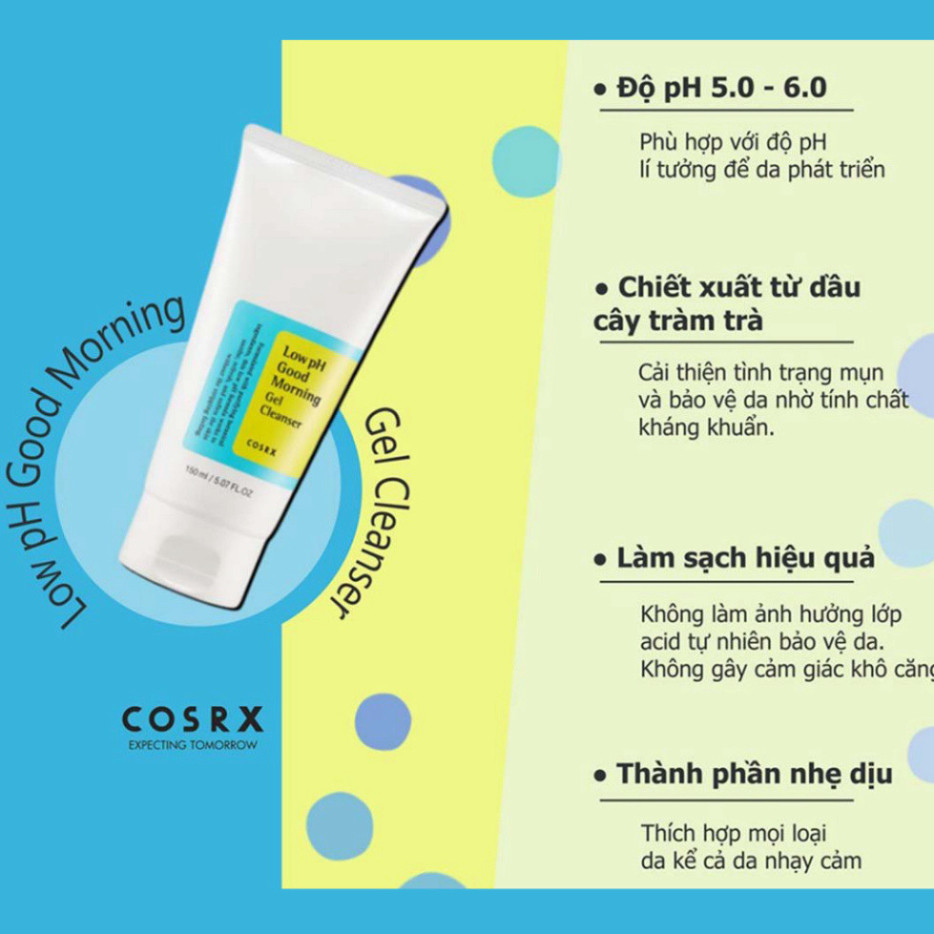 Sản Phẩm Sữa Rửa Mặt Cosrx Low Ph Good Morning Gel Cleanser Chiết Xuấtrà Xanh Độ Ph Thấp 150ml - Sữa Rửa Mặt Cosrx Lo...