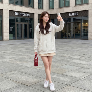 Hot Cute- Áo Khoác Nỉ, Hoodie Zip Bông Tay Dài Với Thêu Chữ LUCK Màu Xám & Túi Ẩn - Hoodiex Store