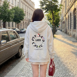 Hot Cute- Áo Khoác Nỉ, Hoodie Zip Bông Tay Dài Với Thêu Chữ LUCK Màu Xám & Túi Ẩn - Hoodiex Store