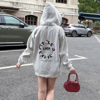 Hot Cute- Áo Khoác Nỉ, Hoodie Zip Bông Tay Dài Với Thêu Chữ LUCK Màu Xám & Túi Ẩn - Hoodiex Store