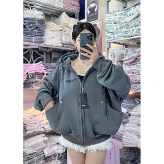 Hoodie Zip Trendy - Áo Khoác Nỉ Bông Dài Rộng Coolgirl, Boxy Form, 4 Túi Thời Trang cho Nữ (40-70kg)