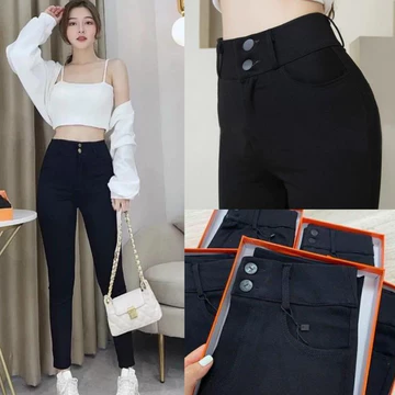 Quần legging nữ cạp cao loại đẹp có khóa 2 khuy vải UMI siêu dày dáng dài Quần legging hàn vải nữ đi học mặc làm công sở