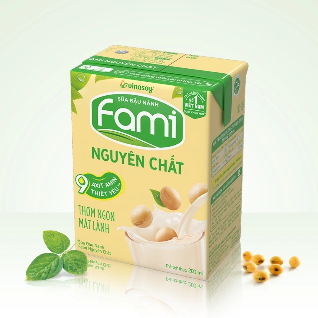Sữa Đậu Nành Fami Nguyên chất/Can xi 200ml | Sữa Fami thùng 36 hộp | Sữa uống bổ sung canxi, thơm ngon