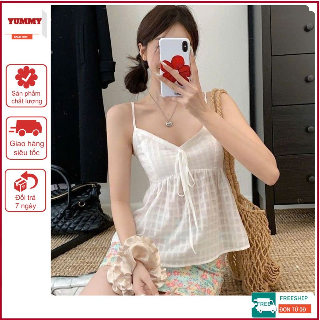 (ẢNH THẬT) Áo hai dây trắng Yummy voan mỏng, Áo babydoll dáng xòe dễ thương phong cách Hàn Quốc A82 | BigBuy360 - bigbuy360.vn