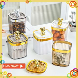 Hũ Mica Đa Năng Nắp Gấu Bearbrick, Hũ Đựng Bánh Kẹo Mứt Tết Gia Vị Cao Cấp Decor, Lọ Đựng Tăm - HU DUNG GIA VI