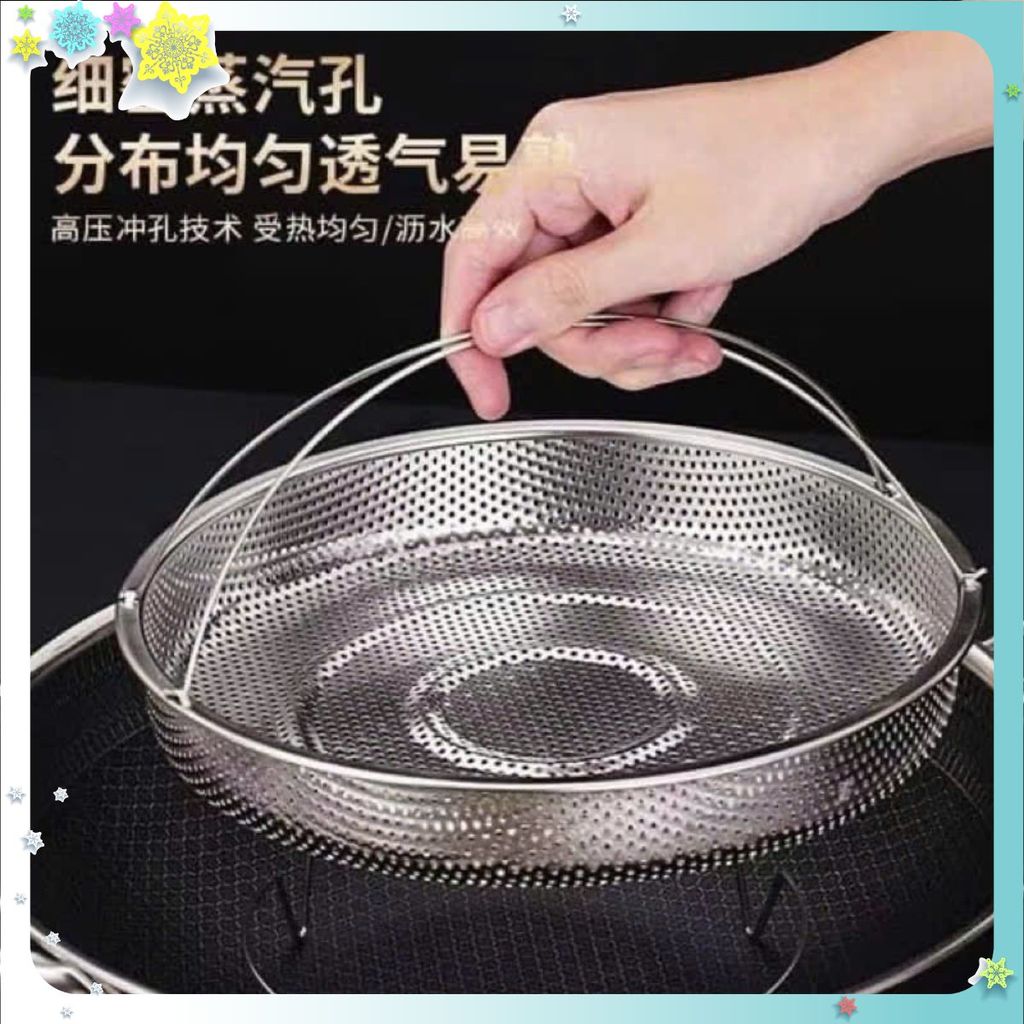 Vỉ / Xửng / Rổ Hấp Inox 304 Kèm Đế Tháo Rời Có Tay Cầm Chống, Rổ Hấp Bằng Thép Không Gỉ - KHAY HẤP ĐỒ ĂN, KHAY HAP DO AN