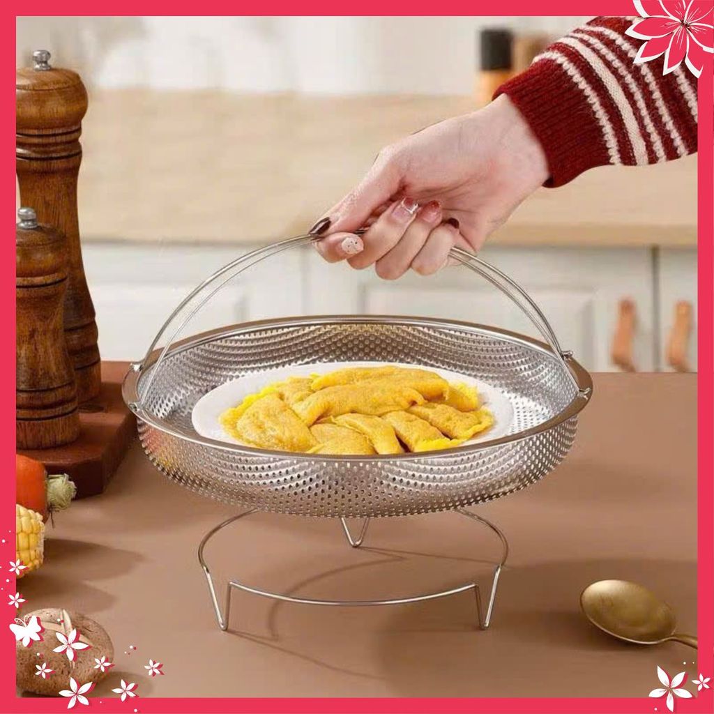 Vỉ Hấp Inox 304 Kèm Đế Tháo Rời Có Tay Cầm Chống, Rổ Hấp Bằng Thép Không Gỉ, KHAY HẤP ĐỒ ĂN - KHAY HAP DO AN