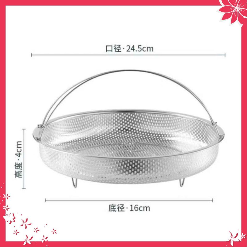 Vỉ Hấp Inox 304 Kèm Đế Tháo Rời Có Tay Cầm Chống, Rổ Hấp Bằng Thép Không Gỉ - KHAY HẤP ĐỒ ĂN - KHAY VI HAP DO