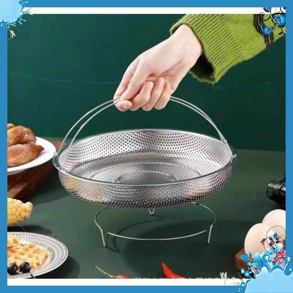 KHAY HẤP ĐỒ ĂN INOX XỊN , Khay rổ - rá hấp thức ăn inox có đế,đa năng - KHAY HAP THUC AN