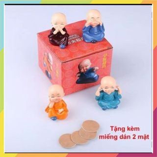 Bộ Tượng Chú Tiểu Hòa Thượng Tứ Không - Tượng Phật Phong Thủy Mini 4 Tư Thế, Trang Trí Xe Hơi, Để Bàn