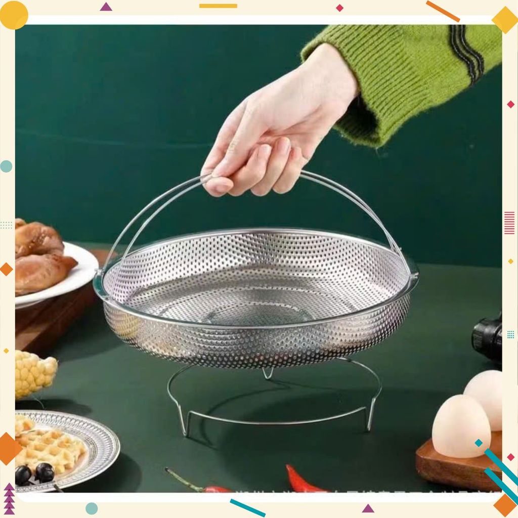 KHAY HẤP ĐỒ ĂN INOX XỊN , Khay rổ - rá hấp thức ăn inox có đế,đa năng - KHAY HAP THUC AN