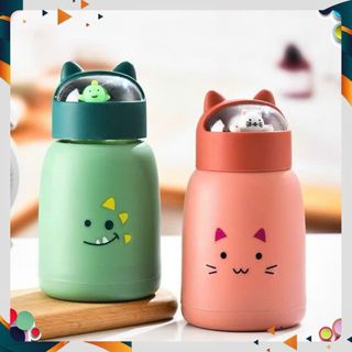 Bình Nắp Thú 360ml Lõi Thủy Tinh An Toàn, Nắp Tai Mèo Cute - CỐC GIỮ NHIỆT PHÙ HỢP MANG ĐI HỌC ĐI LÀM