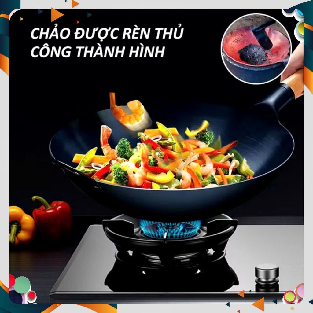 CHẢO XÀO SIZE 34 - Chảo Thép chống dính Chiên Xào,Chảo thép kháng rỉ, Chảo Chống Dính Cán Gỗ Sồi Cao CẤP - CHAO XAO
