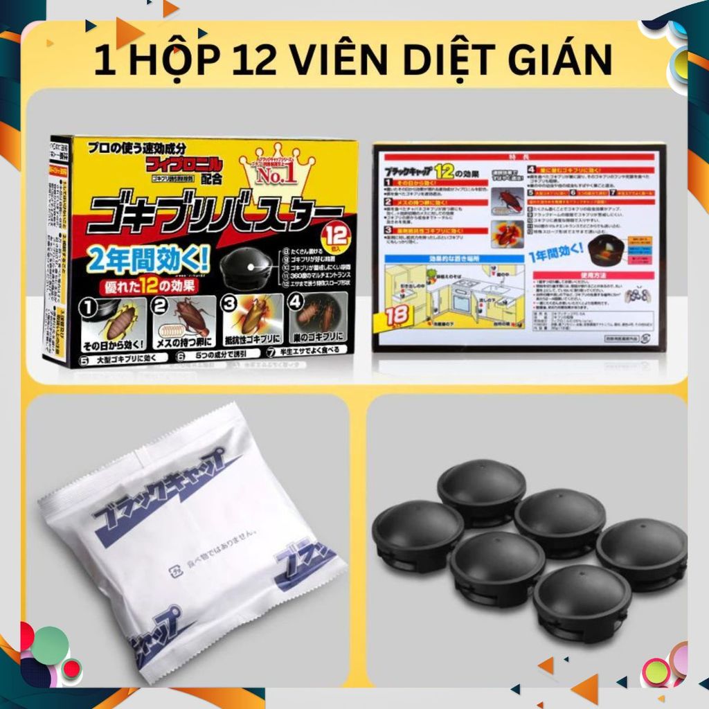 [HÀNG CHÍNH HÃNG] HỘP THUỐC DIỆT GIÁN 12 VIÊN NHẬT BẢN - Thuốc giệt gián của Nhật Barracks Cap hộp 12 viên