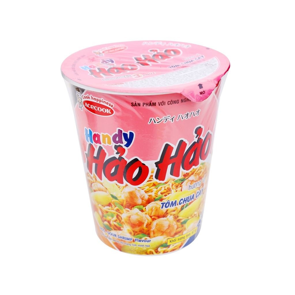 Mì Ly, Mì Tôm Hảo Hảo Handy, Mì Tôm Ăn Liền Acecook, Vị Tôm Chua Cay Thơm Ngon, Thùng 24 Ly, 30 gói Tiện Lợi