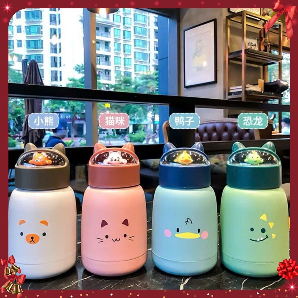 Bình Nắp Thú 360ml Lõi Thủy Tinh An Toàn, Nắp Tai Mèo Cute - CỐC GIỮ NHIỆT PHÙ HỢP MANG ĐI HỌC ĐI LÀM