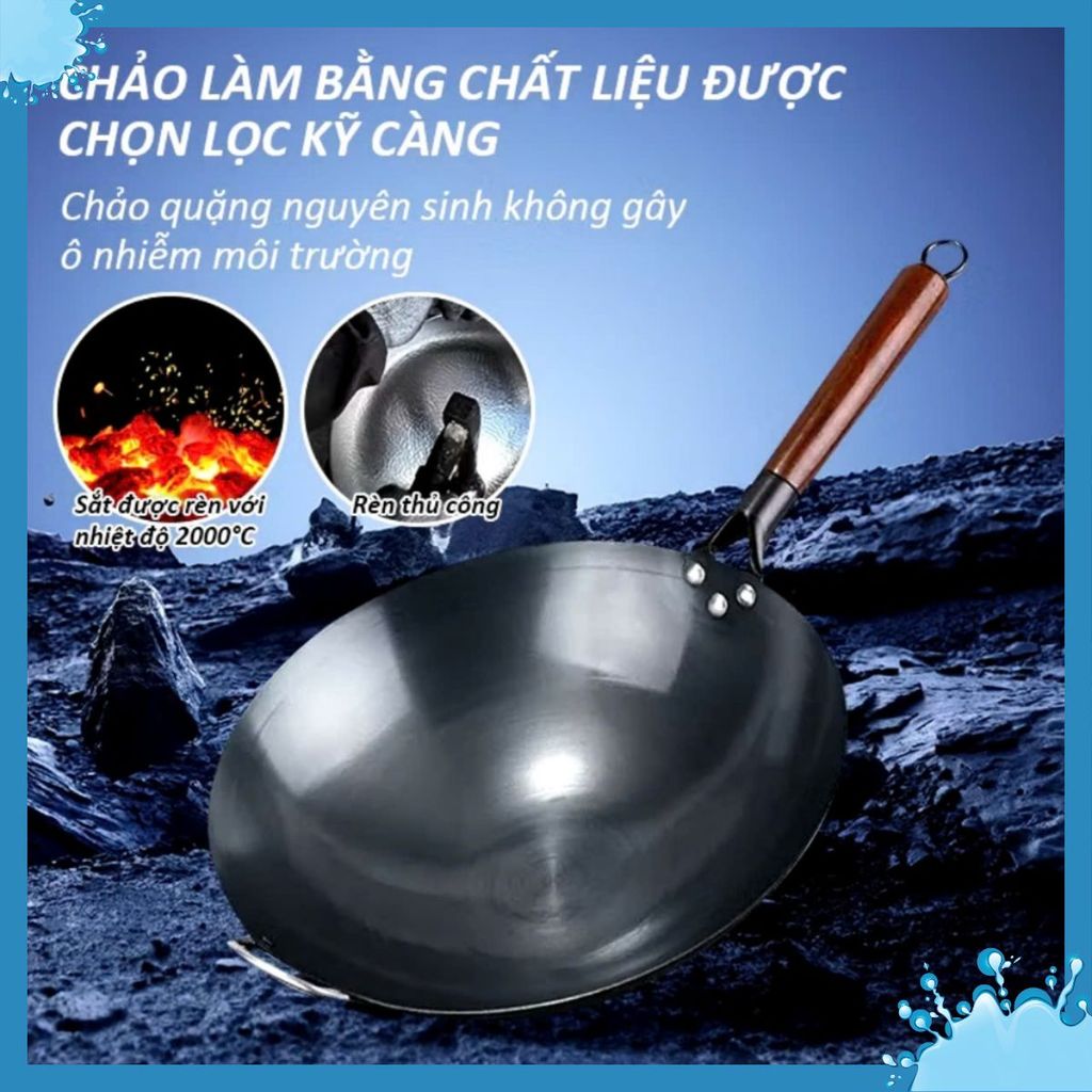 CHẢO XÀO SIZE 34 - Chảo Thép chống dính Chiên Xào,Chảo thép kháng rỉ, Chảo Chống Dính Cán Gỗ Sồi Cao CẤP - CHAO XAO