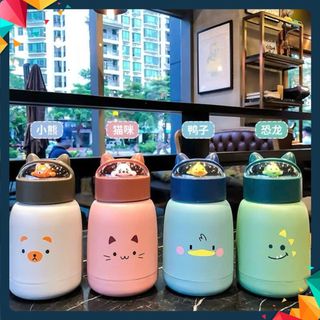 Bình Nắp Thú 360ml Lõi Thủy Tinh An Toàn, Nắp Tai Mèo Cute - CỐC GIỮ NHIỆT PHÙ HỢP MANG ĐI HỌC ĐI LÀM