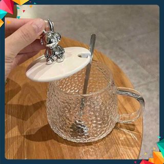 CỐC THỦY TINH NẮP GẤU BEAR CHỊU NHIỆT 500ML - Cốc Tặng Kèm Thìa, Ly Thủy Tinh Chiu Nhiệt Lên Tới 150 Độ