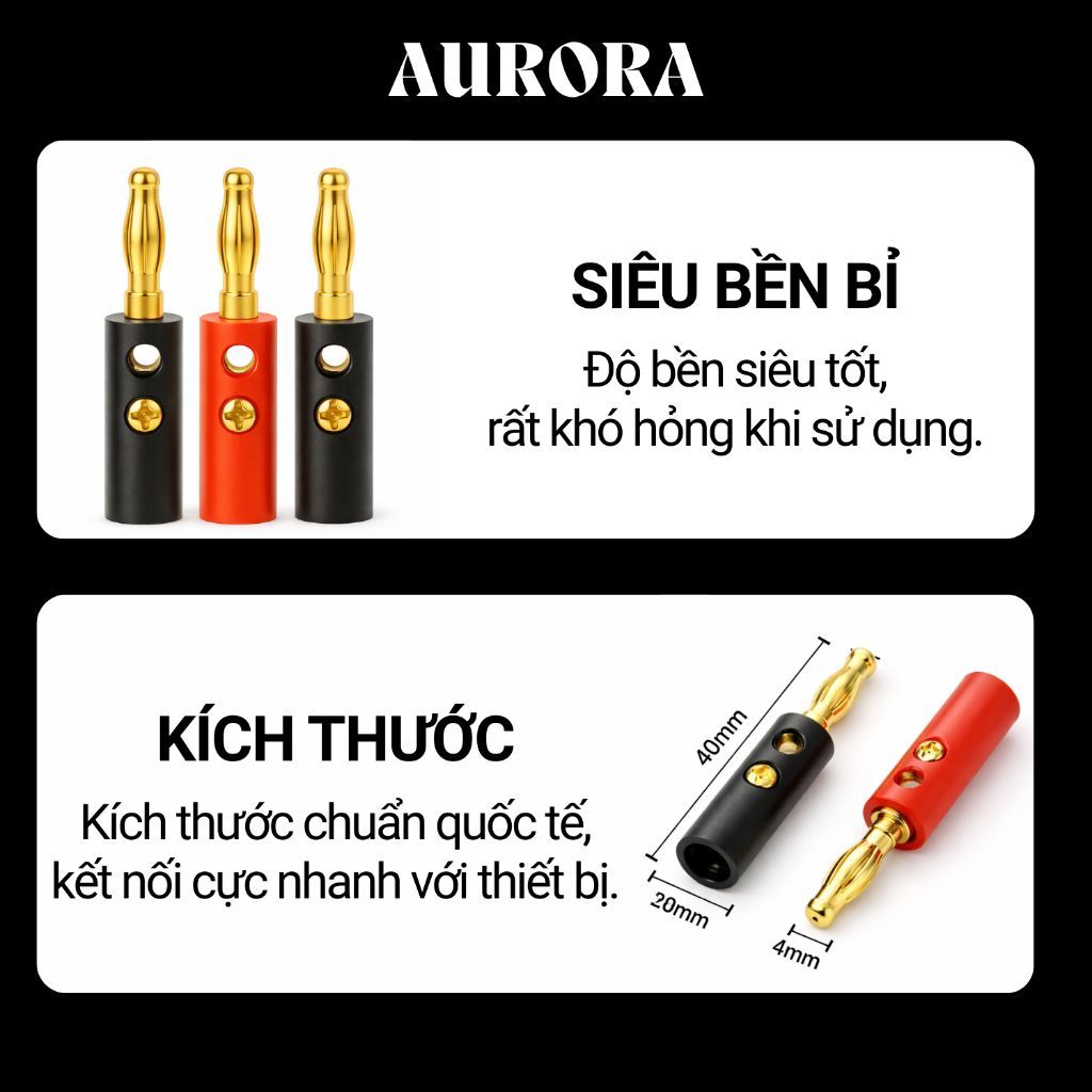 Jack Bắp Chuối Mạ Vàng Đỏ Đen 4mm L1 – Sử Dụng Cho Amply, Loa, Dàn Karaoke