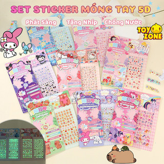 Sticker Dán Móng Tay Cho Bé Gái – Hoạt Hình Kuromi, Hello Kitty, Công Chúa, Thỏ Hồng, Sticker 3D 5D Siêu Dễ Thương