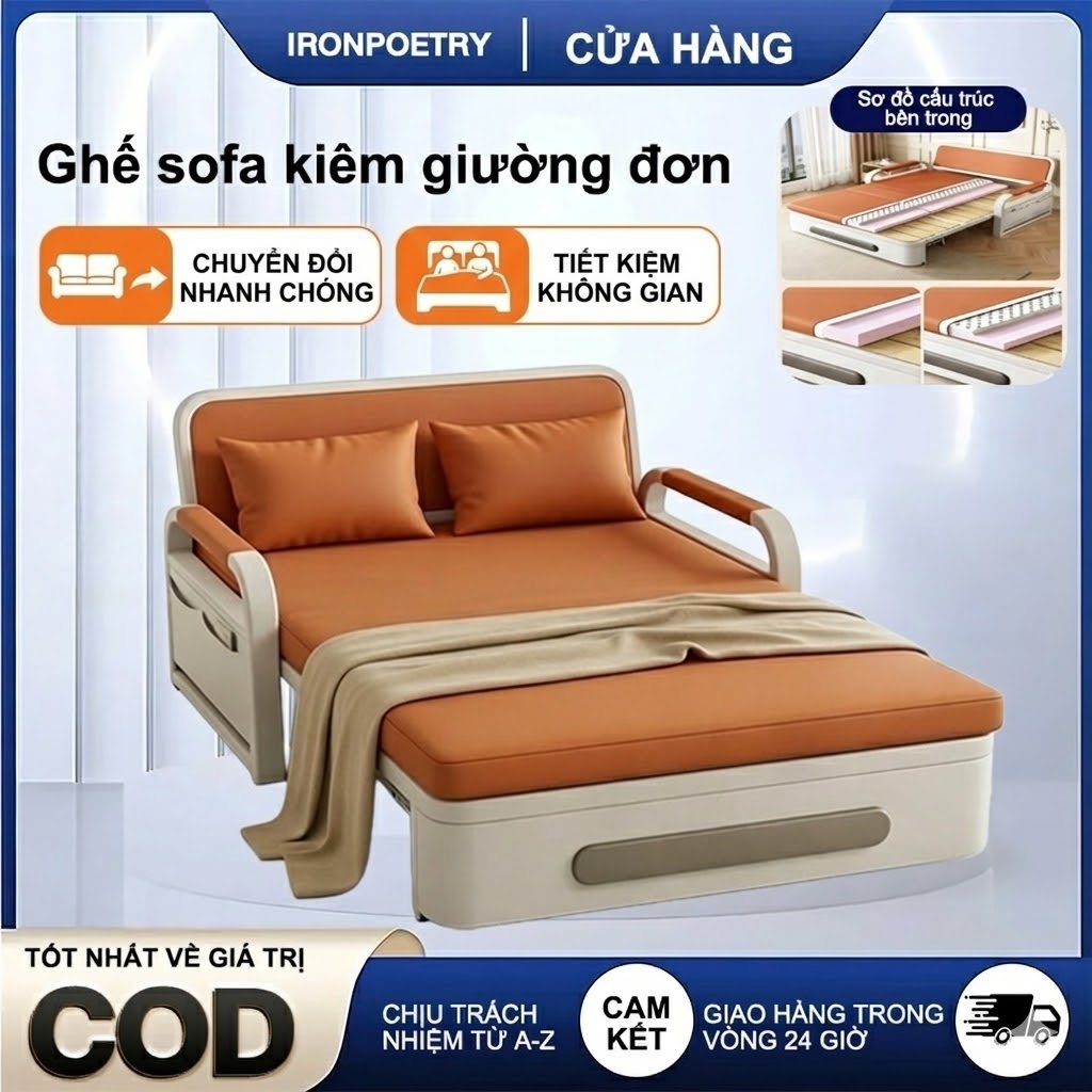 IRO Sofa Bed Kéo Thành Giường  Khung Thép Kết Hợp Gỗ Da Công Nghệ Chống Mài Mòn Tích Hợp Ngăn Chứa