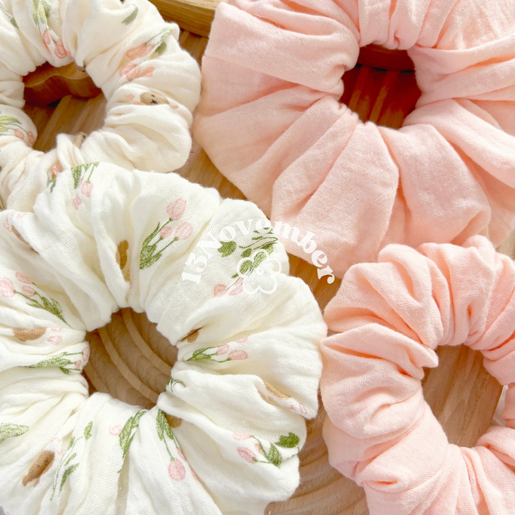 [SIÊU TO] Scrunchies Set Cột Tóc Vải Hoạ Tiết Gấu Hoa Tulip Hồng Xinh Xắn Dễ Thương Phồng To | BigBuy360 - bigbuy360.vn
