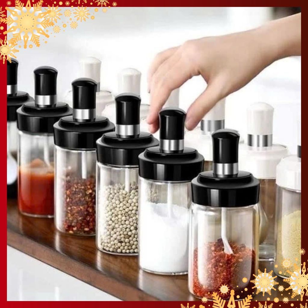 LỌ ĐỰNG GIA VỊ KÈM MUỖNG THÔNG MINH - Lọ Gia Vị Chống Ẩm Bảo Quản Tốt-Hũ Đựng Gia Vị Thủy Tinh Nhà Bếp Tiện Lợi