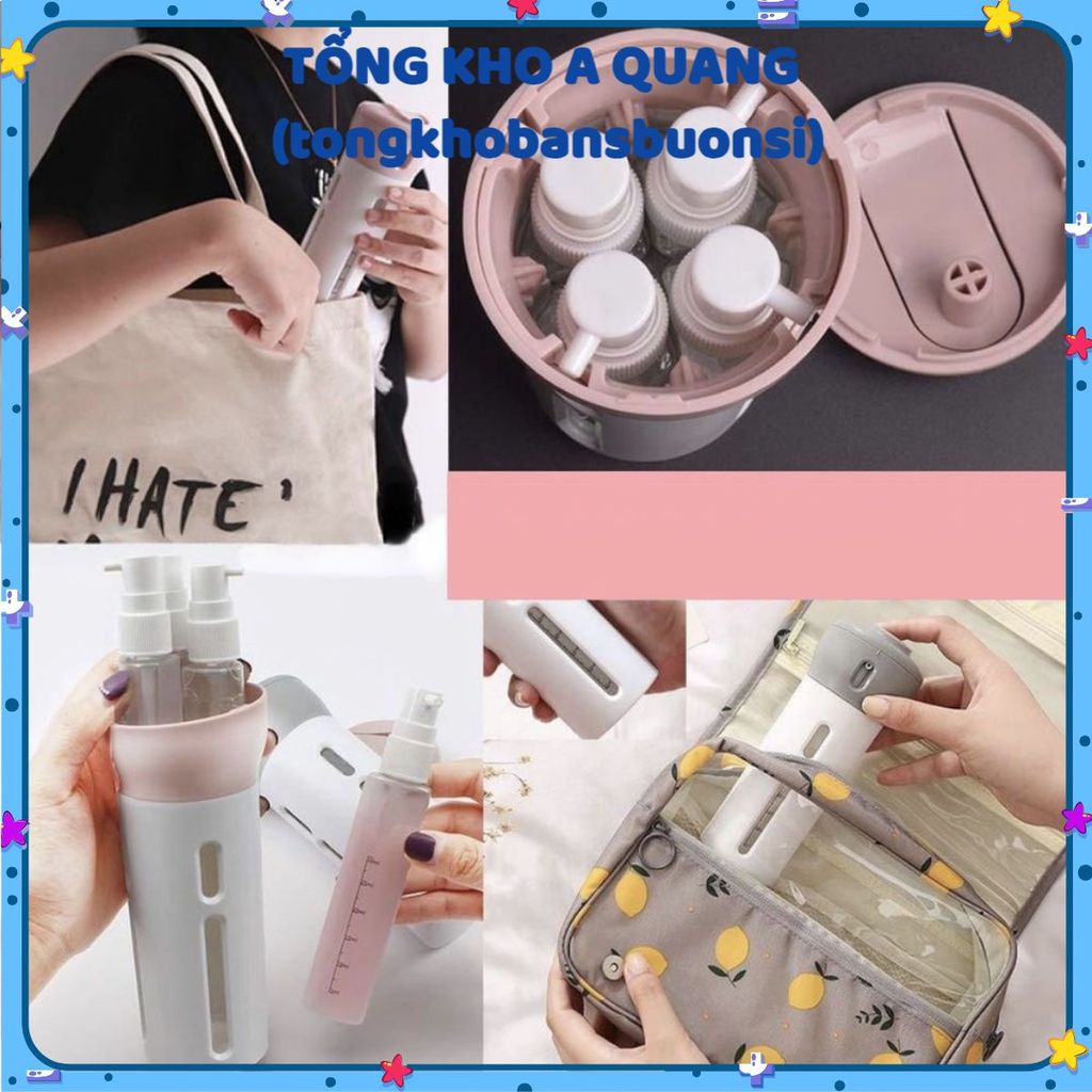 Bộ Chiết Mỹ Phẩm / Bình Đựng Dầu Gội / Phụ Kiện Du Lịch / 4 Trong 1 Tiện Dụng Mang Theo Du Lịch (Kèm Tem Dán Tiếng Anh)