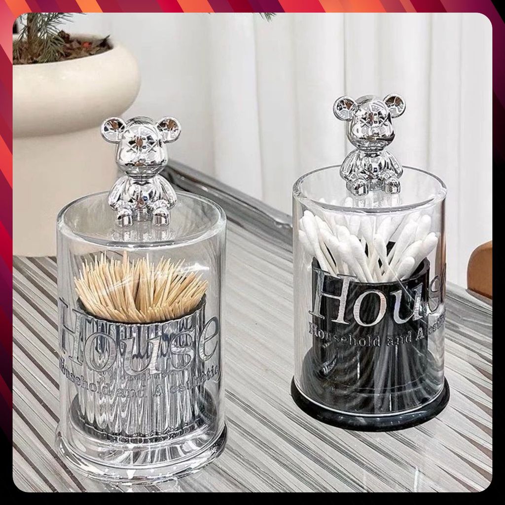 HŨ ĐỰNG TĂM XỈA RĂNG MIỆNG - Tăm Bông HOUSE (Trong Suốt) - Lọ Chứa Tăm Xỉa Răng- Tăm Chỉ Nha Khoa