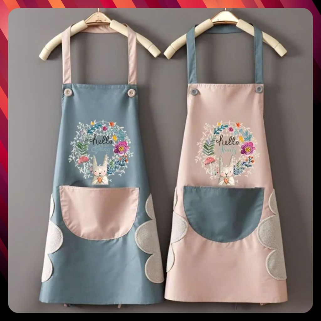 TẠP DỀ NẤU ĂN- PHA CHẾ HÌNH HOA THỎ - Tạp Dề Hoa Thỏ Có Khăn Lau Tay Đa Năng Có Chỗ Để Điện Thoại Tiện Dụng: TAPDE1