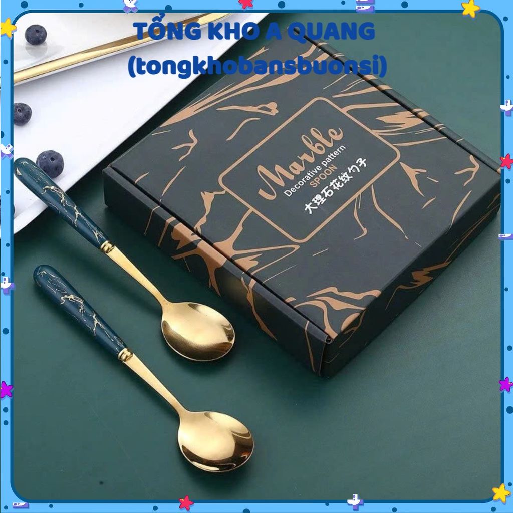 BỘ THÌA- Set 6 Thìa Xanh Siêu Cute- Bộ 6 Thìa-Muỗng Ăn Cơm Inox Sang Chảnh - MA: BOTHIA2