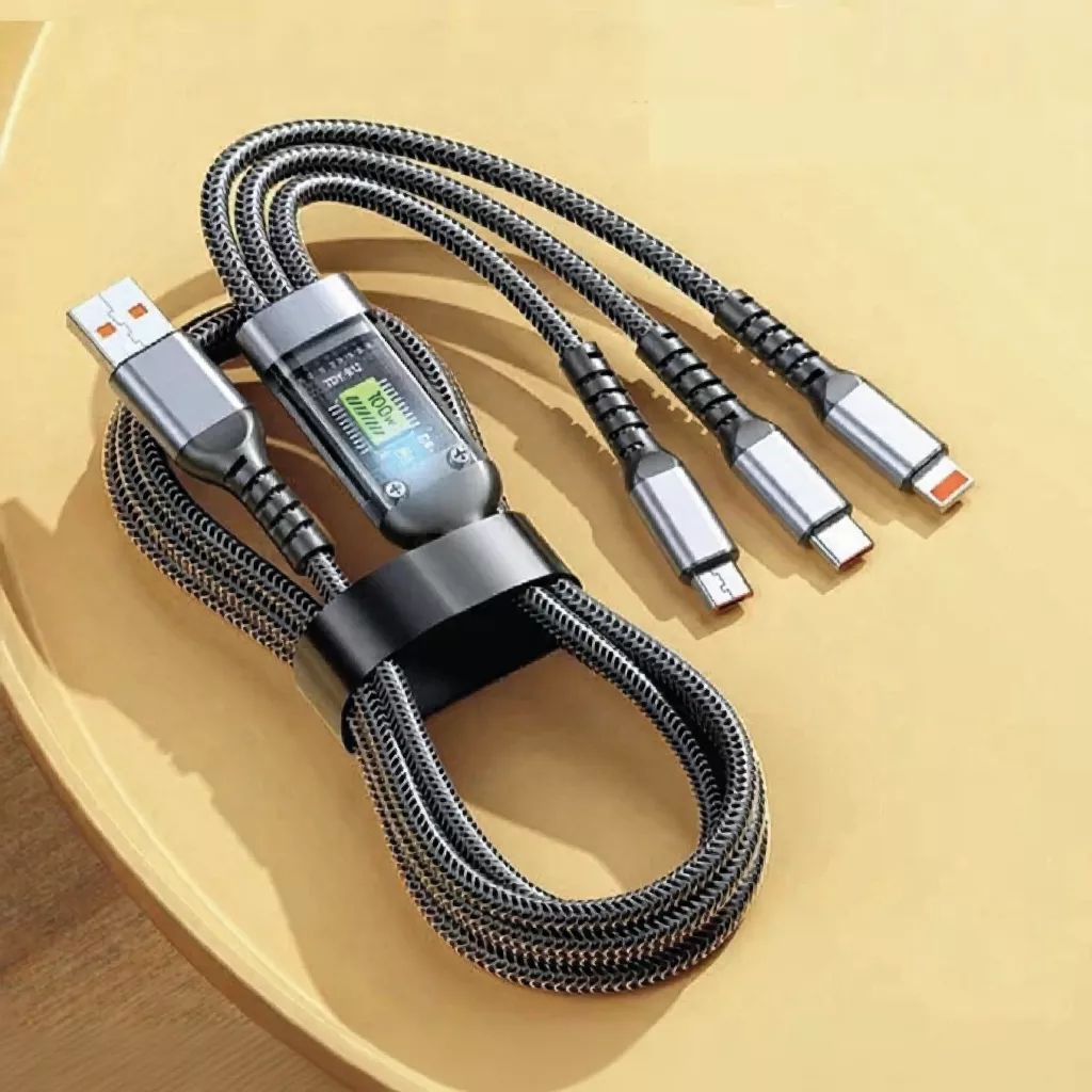 CÁP SẠC NHANH - Dây Sạc Tự Ngắt Bọc Dù 100W Tích Hợp 3 Cổng Micro Usb Type C 3In1