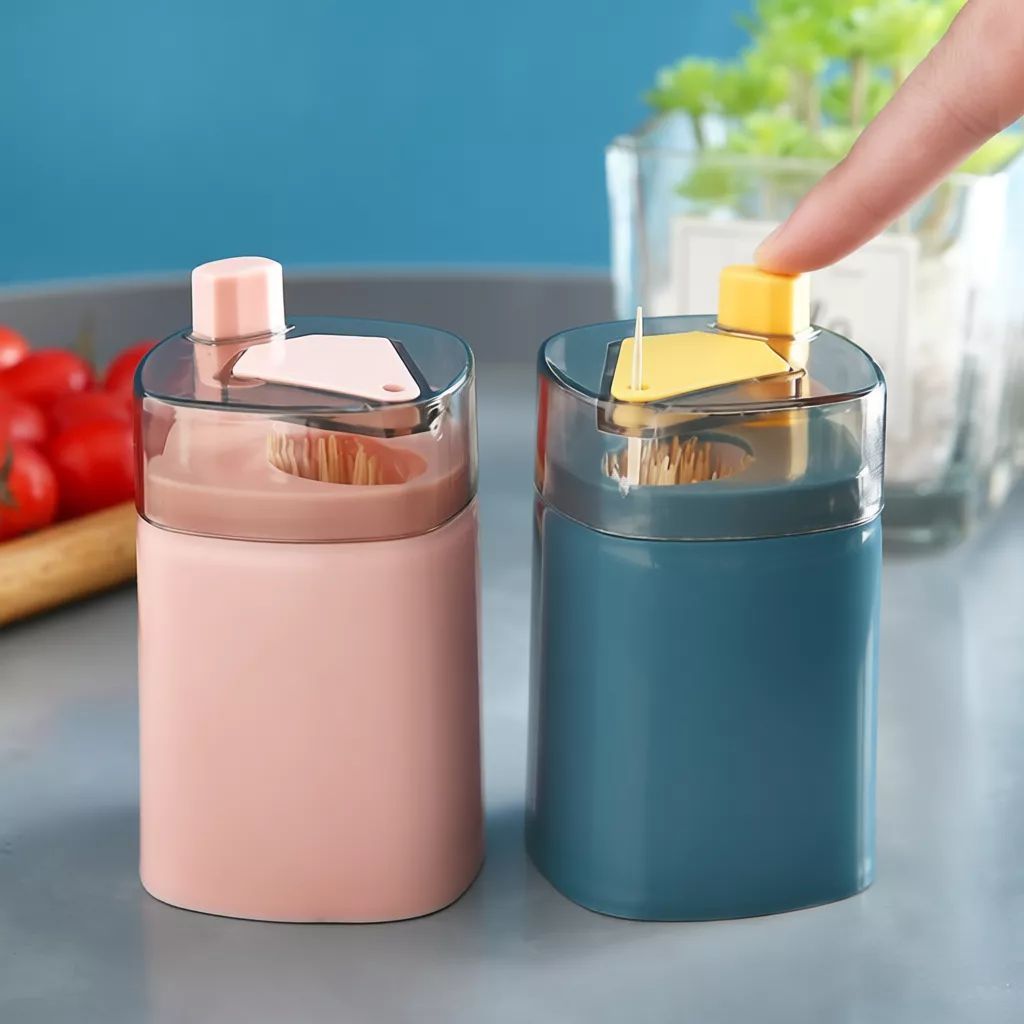 COMBO HỘP LỌ ĐỰNG TĂM XỈA RĂNG TỰ ĐỘNG BỘ ĐỒ BÀN ĂN THÔNG MINH - Hũ Tăm Nhấn Nút Lấy Tăm