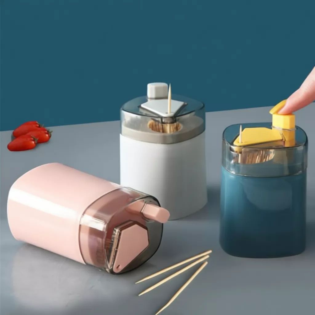 COMBO HỘP LỌ ĐỰNG TĂM XỈA RĂNG TỰ ĐỘNG BỘ ĐỒ BÀN ĂN THÔNG MINH - Hũ Tăm Nhấn Nút Lấy Tăm
