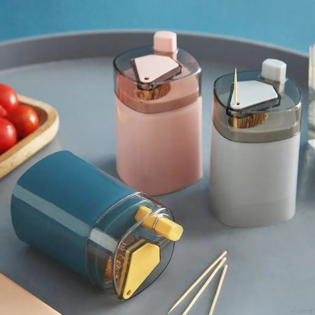 COMBO HỘP LỌ ĐỰNG TĂM XỈA RĂNG TỰ ĐỘNG BỘ ĐỒ BÀN ĂN THÔNG MINH - Hũ Tăm Nhấn Nút Lấy Tăm