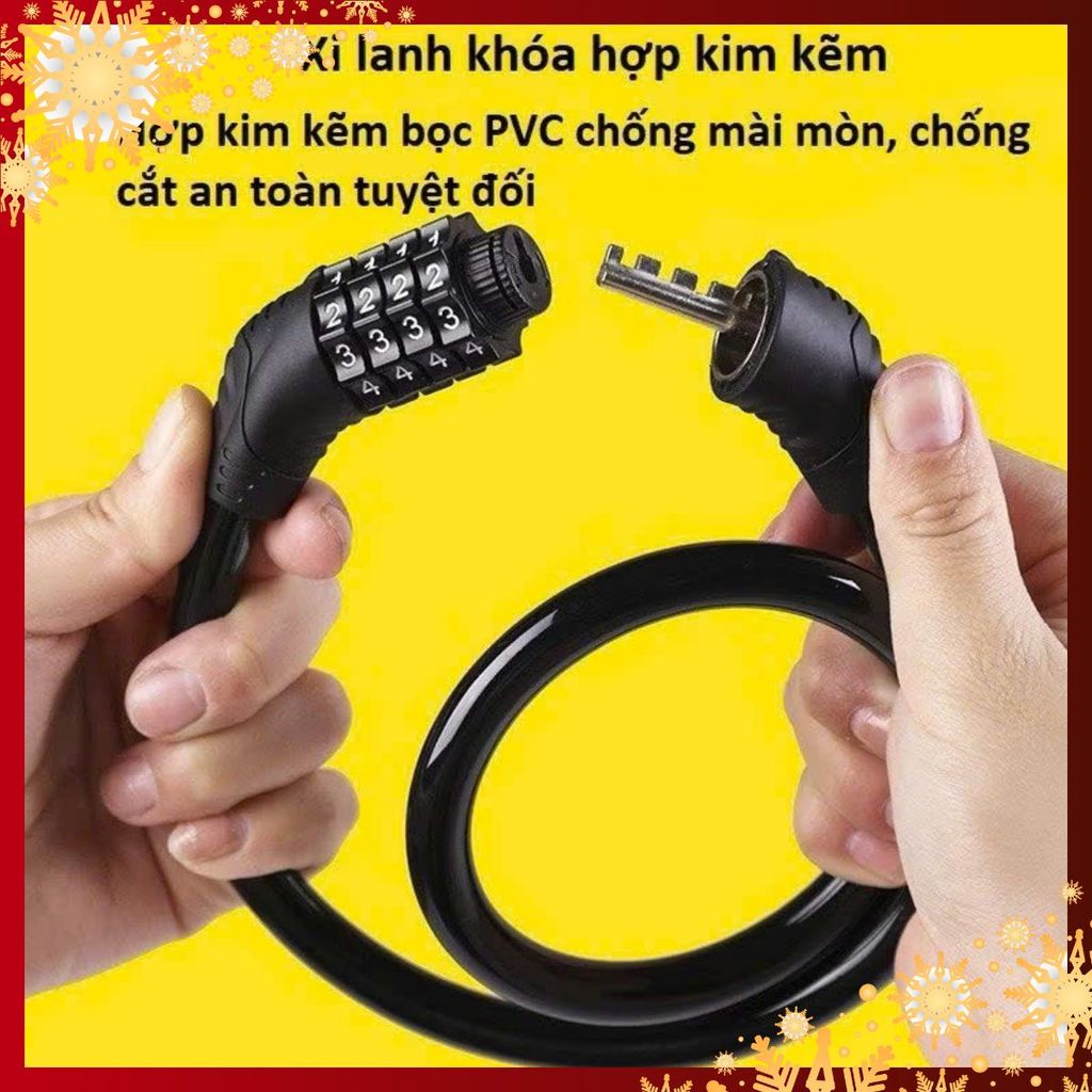 Dây khoá 4 số đổi được mật mã dễ dàng sử dụng an toàn cho xe- KHÓA XE CHỐNG TRỘM - MÃ: KHOASO134