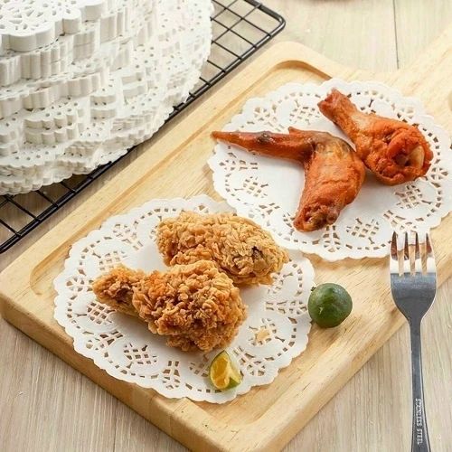 tờ giấy nến lót thấm hút dầu mỡ nồi chiên không dầu - lót đĩa dập hoa văn - SÉT 140 TỜ GIẤY HOA VĂN LÓT ĐĨA THẤM DẦU MỠ