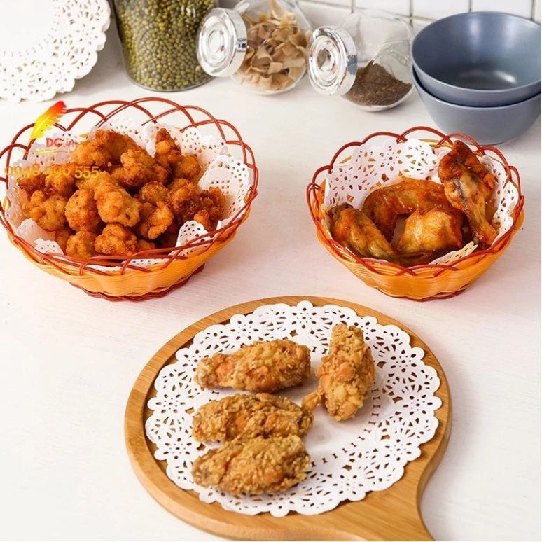 tờ giấy nến lót thấm hút dầu mỡ nồi chiên không dầu - lót đĩa dập hoa văn - SÉT 140 TỜ GIẤY HOA VĂN LÓT ĐĨA THẤM DẦU MỠ