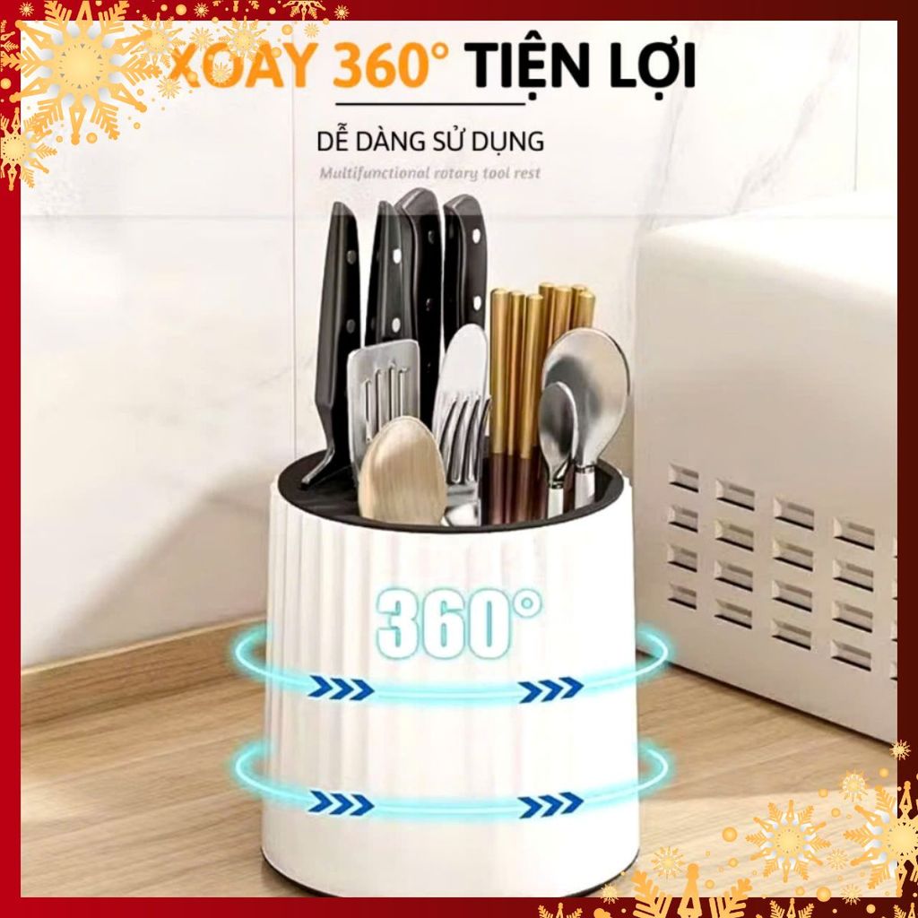ỐNG ĐỰNG ĐŨA XOAY 360 - Hộp đựng đũa HIÌNH TRÒN XOAY thông minh chia ngăn có khay hứng nước: HOPDUNGDUA56