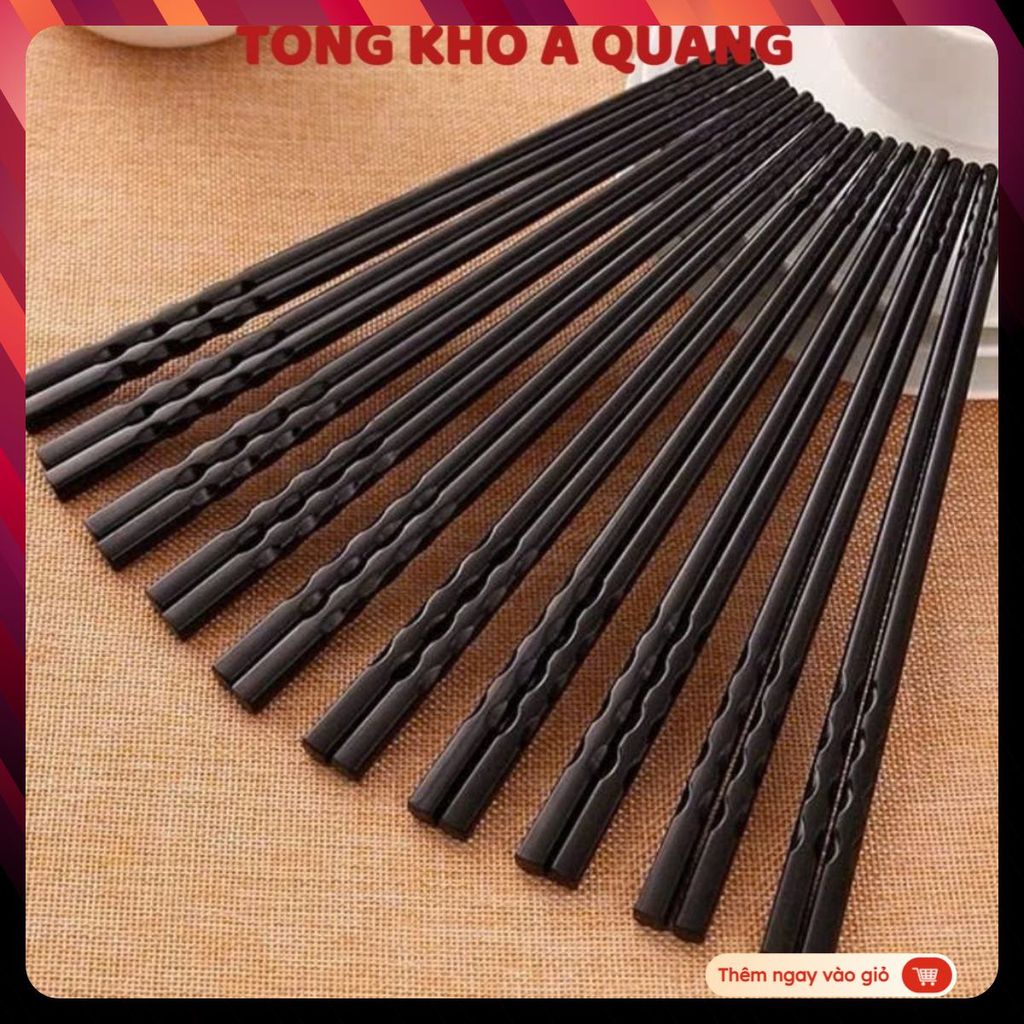 Đũa Ăn Cơm Chất Nhựa Phip Đen Cứng Cáp- VỈ 10 ĐÔI ĐŨA NHỰA LƯỢN SÓNG - MÃ: DUAANCOM735