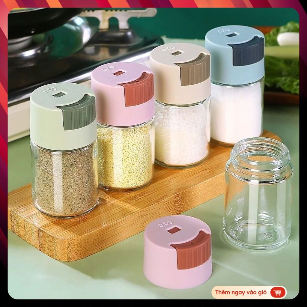 LỌ ĐỰNG GIA VỊ THỦY TINH NHÀ BẾP 180ml Có Nút Bấm Thông Minh Giúp Điều Chỉnh Định Lượng Dễ Dàng